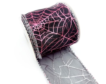 Reversible Pink & Silver Spider Web Wired Edge Ribbon 2.5" x 10 Yards – WR 63-5237
