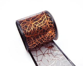 Reversible Orange & Silver Spider Web Wired Edge Ribbon 2.5" x 10 Yards –WR 63-5238