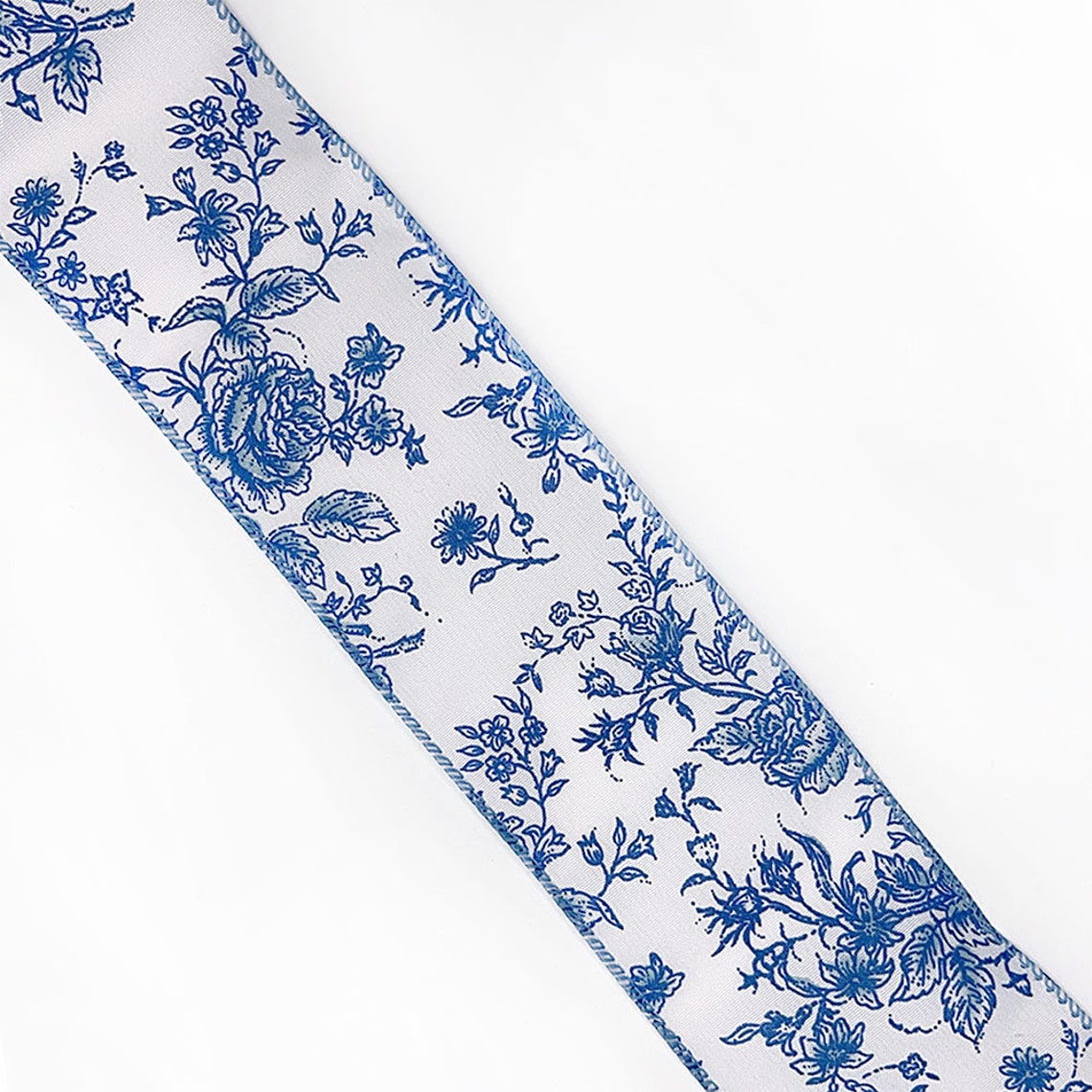 63 Blue Ribbons WR 63-5156 Holiday Blue Rose Floral Wired Edge Ribbons, 2.5