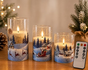 Flameless Santa Sleigh LED Candle Set, Winter Village Christmas Lights (Set of 3) CS-7402