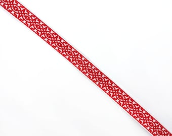 Classic Red Jacquard Woven Trim Ribbon, 13/16 Inch x 5 Yards, Decorative Sewing Trim, JR 781