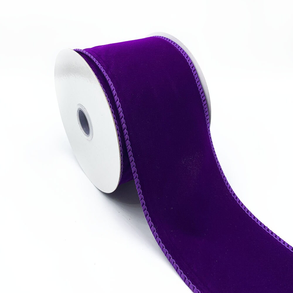 Purple Wired Pom Pom Ribbon, 25 yards-WPP-PU