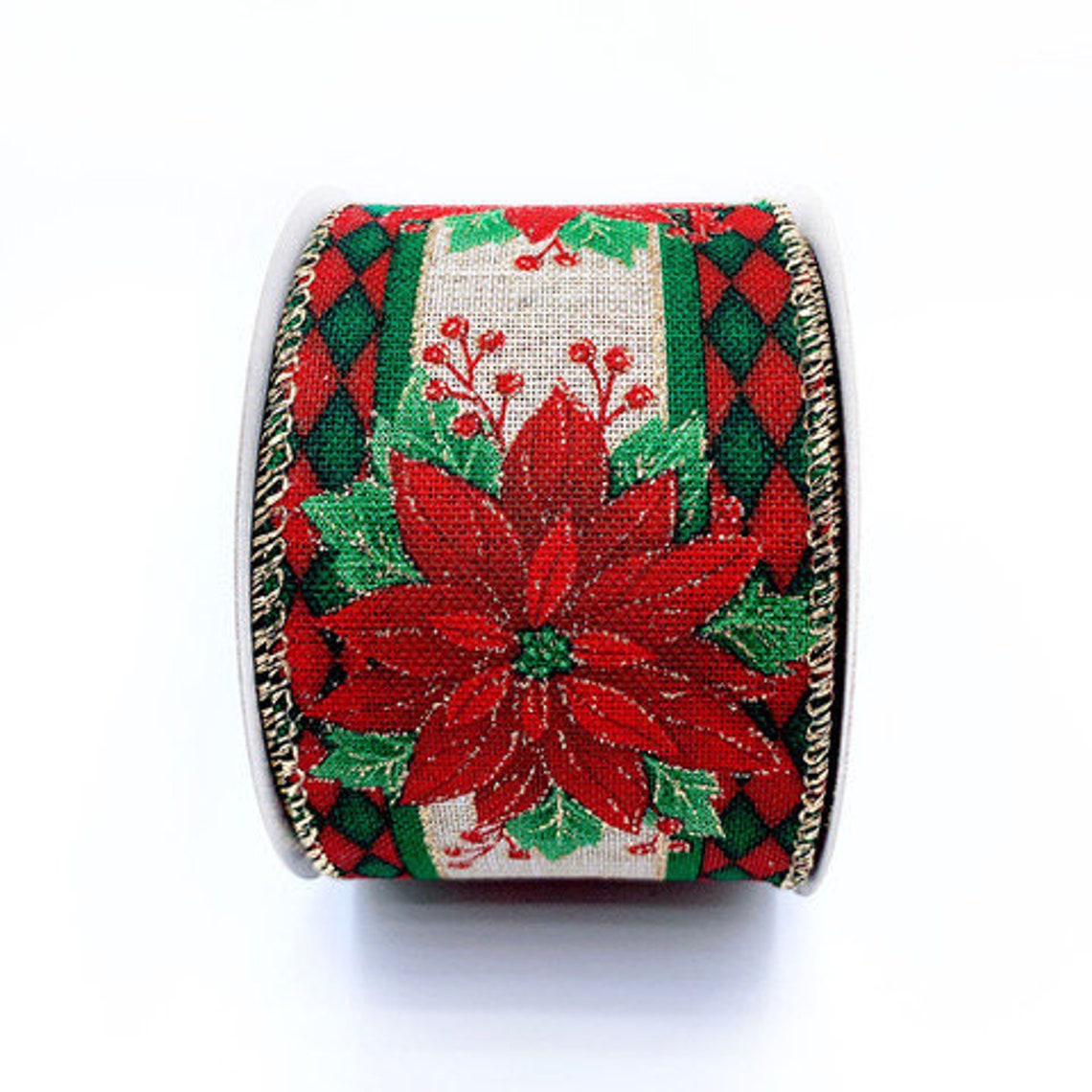 WR 635052 2,5 X 10 Yard Holiday Harlequin Plain and Red Poinsettias