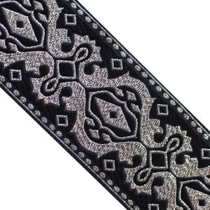 JL 378 Jacquard ribbon metallic Silver Vintage Black Trim 2&quot;(50mm) x 3 yards for DIY Sewing Crafting