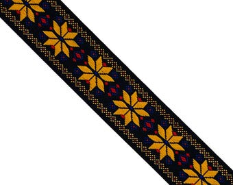 Folk Floral Jacquard Trim: Black & Golden Starburst, 5 Yards