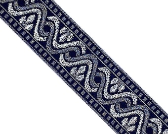 Silver Celtic Jacquard ,Blue & Metallic Silver Woven Decorative Ribbon, 1-1/2" x 5 Yards, JL 484