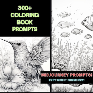 300+ Midjourney Coloring Book Prompts - Instant Download - Create Your Masterpieces - Ignite Your Artistic Journey