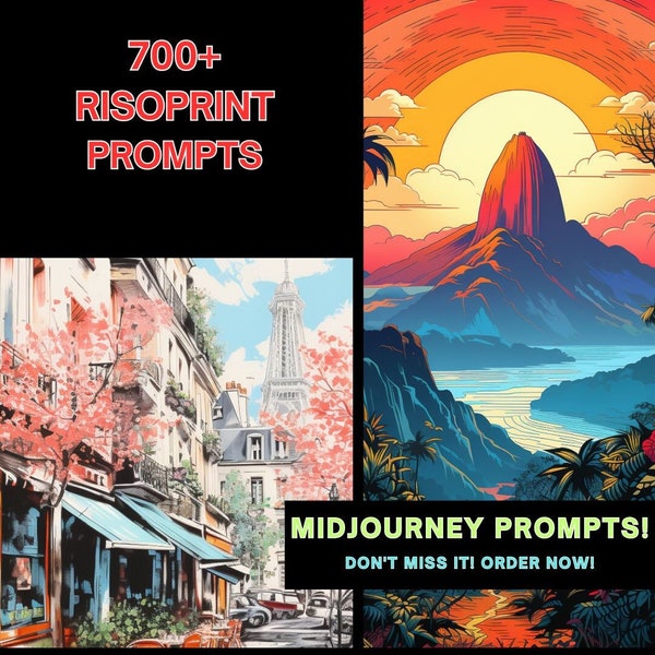 700+ Midjourney Beautiful Destination Risograph Prompts - Instant Download - Embark on an Artistic Journey - Ignite Your Travel Imagination