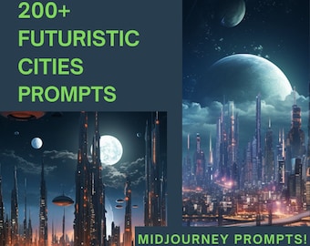 200+ Midjourney Futuristic Cities Prompts - Instant Download - Explore Tomorrow's Worlds - Fuel Your Creative Urban Vision