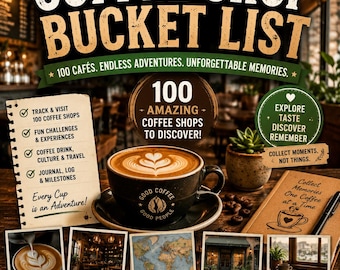 Lista dei desideri per le caffetterie / Tracker delle avventure in 100 caffè (PDF stampabile)