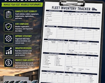 Fleet Inventory Tracker | Fleet Management and Vehicle Asset Log | Editable PDF & Word | Fleet Vehicle Tracking Template | Business Forms