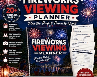 Fireworks Viewing Planner | Fourth of July Party Planner | Fireworks Checklist | Family Event Organizer | Editable PDF & DOCX