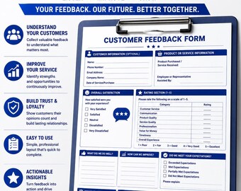 Modulo di feedback del cliente / Sondaggio di soddisfazione, Recensione del servizio (PDF, DOCX Download)