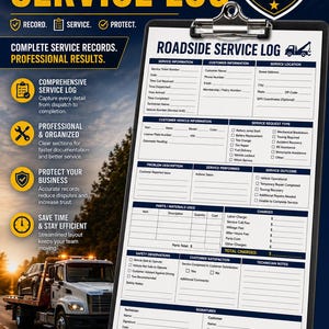 Roadside Service Log | Towing Assistance Form (Editable PDF, Word)