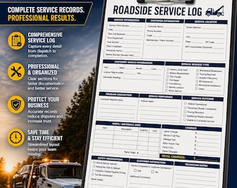 Roadside Service Log | Towing Assistance Form (Editable PDF, Word)
