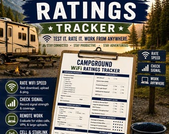Campground WiFi Ratings Tracker | RV Internet Speed Log (PDF, DOCX)