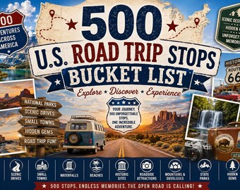 Lista delle 500 tappe da visitare assolutamente negli Stati Uniti / Guida per tracciare le avventure di viaggio negli USA (PDF, PPT modificabile)