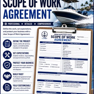 Marine Repair Scope of Work Agreement | Boat Service Contract Template (Editable PDF/DOCX)