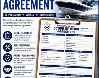 Modello di contratto per la definizione dell'ambito di lavoro per riparazioni nautiche / Contratto di assistenza per imbarcazioni (PDF/DOCX modificabile)