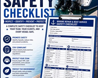 Lista di controllo per la sicurezza delle riparazioni nautiche / Modulo di ispezione per la manutenzione dell'imbarcazione (PDF/DOCX modificabile)