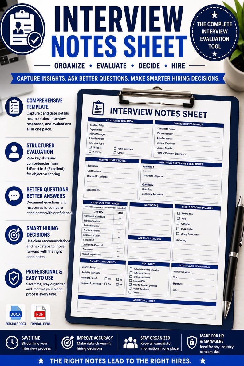 Fiche de notes d'entretien | Formulaire d'évaluation du candidat (PDF, DOCX) image 1