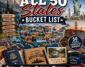 Lista dei 50 Stati da visitare assolutamente / Lista di controllo per viaggi negli Stati Uniti, pianificatore di viaggi on the road (download in PDF)