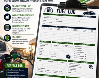 Registro del carburante / PDF stampabile e Word modificabile / Monitoraggio del chilometraggio / Registro delle spese di carburante / Registro del carburante del veicolo / Download immediato