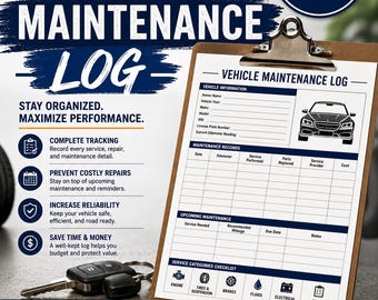 Registro di manutenzione del veicolo / Registro degli interventi di assistenza auto, Tracciamento delle riparazioni (Download immediato)