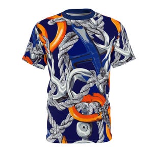 Camiseta con estampado sin costuras de herrajes marítimos / Cadenas de ancla con grilletes de proa con estampado integral