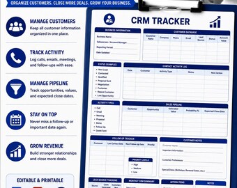 Modello di monitoraggio CRM / Pipeline di vendita clienti, Gestione clienti (Download PDF modificabile)