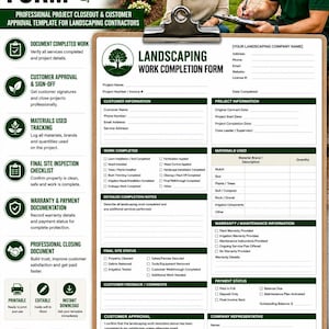 Landscaping Work Completion Form, Project Checklist, Contractor Template (PDF DOCX)