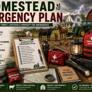 Homestead Emergency Plan PDF | Livestock, Family, Property Preparedness (Digital Download)