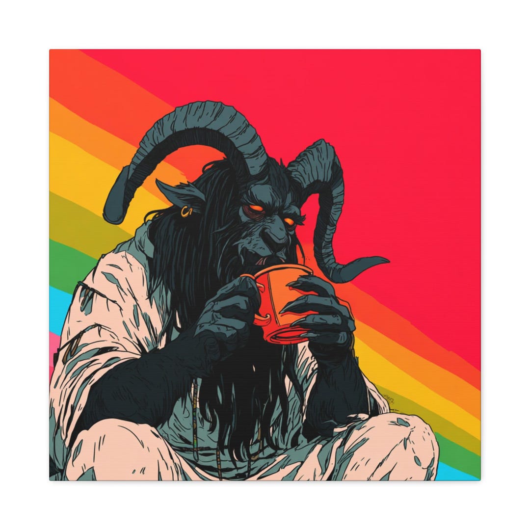 Goat Demon Drinking Coffee Canvas - Etsy