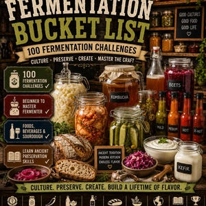Fermentation Bucket List | 100 Fermentation Challenges | Printable PDF DOCX | Foodie Gift | Kombucha, Sourdough & Fermented Foods Tracker