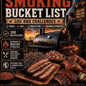 Barbecue & Smoking Bucket List | 100 BBQ Challenges  Pitmaster Goals | Printable PDF  Docx | Smoker Gift | BBQ Grilling Tracker