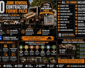 Ensemble de formulaires commerciaux pour l'élimination du courrier indésirable | Modèles de devis, de factures, de contrats et de gestion des travaux | PDF