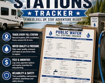 Public Water Fill Stations Tracker | RV Camper Potable Water Log (PDF, DOCX)