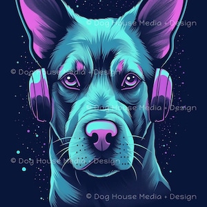 Australian Cattle Dog Wall Decor, Blue Heeler Dog Art, Hip Hop Printable Decor, Teen Boy Room Decor, Black Aqua Purple Dog Portrait Poster