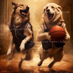 Basketball Dog Wall Decor, Dog Humor Art, Cool Dog Print, Dogs in Playing Basketball Poster, Teen Boy Room Decor, Funny Dog Play Room Decor