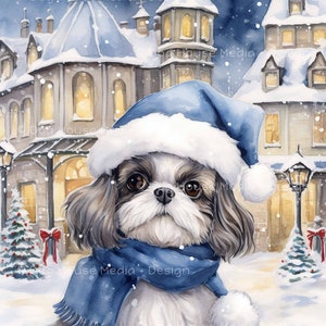 Shih Tzu Wall Decor, Shih Tzu Art, Cool Dog Print, Christmas Decor, Christmas Puppy Room Decor, Cute Christmas Shih Tzu Decor, Holiday Art