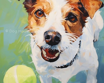 Jack Russell Terrier Art Print: Playful Dog with Tennis Ball (Digital Download)