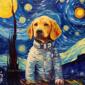 Decoración de pared Beagle, arte Beagle, impresión de noche estrellada, cartel de astronauta de perro sabueso, decoración de habitación de niño adolescente, arte de pintura azul de cachorro Beagle marrón