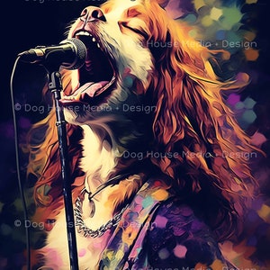 Dog Artwork, Music Lover Wall Decor, Rock Singer Art, Funny Animal Art Print, Funny Dog Print, Rock and Roll Poster 60s Music Art Room Decor