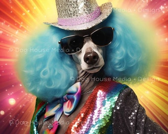 Poodle Wall Decor, Drag Queen Wall Art, LGBTQ Art Print, Rainbow Dog Poster, Dog Clown Wall Decor, Funny Animal Art Print, Funky Art