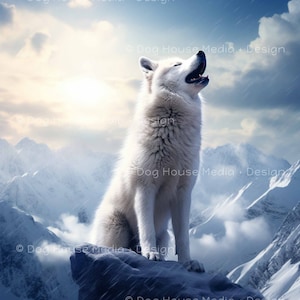 Decoración de la pared del husky siberiano, arte de la montaña nevada, perro fresco, arte de la montaña azul, arte de la pared funky, arte del perro arte inspirado en la naturaleza, arte de la fantasía