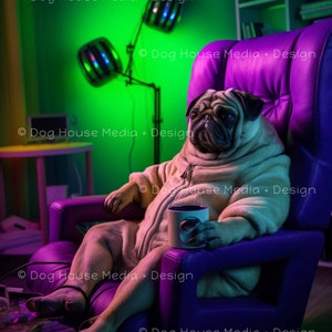 パグの壁飾り、茶色の犬のビデオゲームプリント、ゲーマーの壁アートプリント、クールな犬のパグのアートプリント、ティーンの男の子の部屋の装飾、1990年代の部屋の装飾、ゲーマーアート
