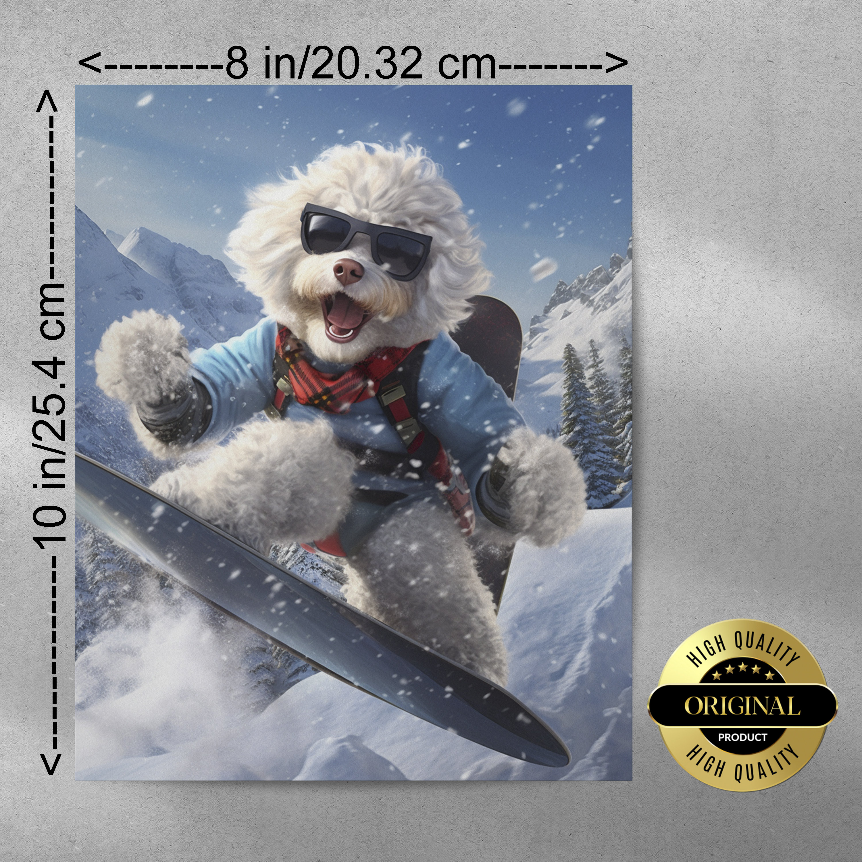 Poodle Snowboarding Art Print: Teen Boy Room Decor (digital