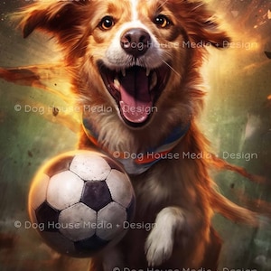Dog Wall Decor, Dog Wall Art, Cool Dog Print, Dogs Playing Soccer Poster, Teen Boy Room Decor, Funny Dog Play Room Decor, Soccer Lover Print