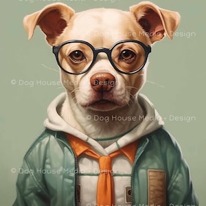 Dog Wall Decor, Smart Dog Art, Dog Humor Print, Dogs in Glasses and Hoodie Poster, Teen Boy Room Decor, Funny Dog Play Room Decor, Teen Room