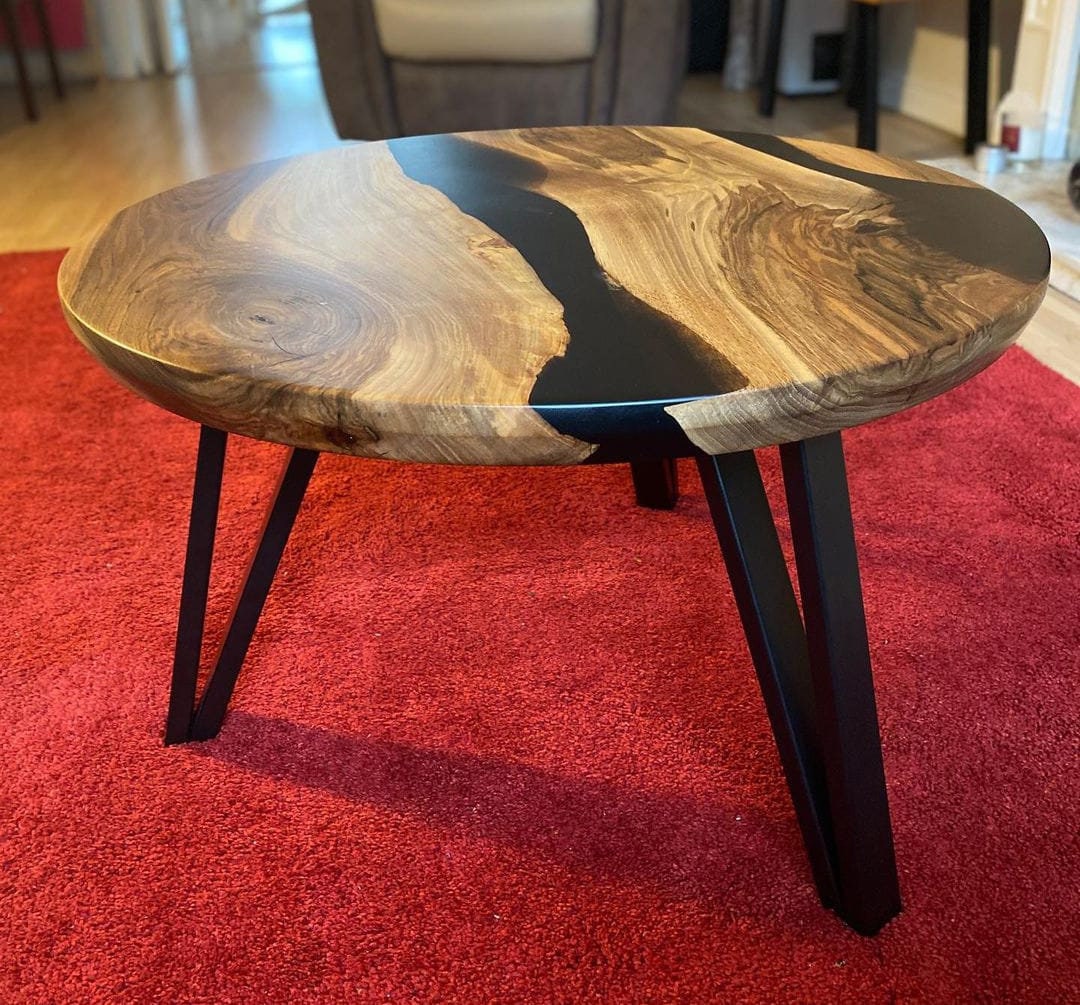 Made to Order Black Epoxy Round Coffee Table, Round Coffee Table